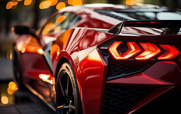 Car close up neon colorful supercar on highway