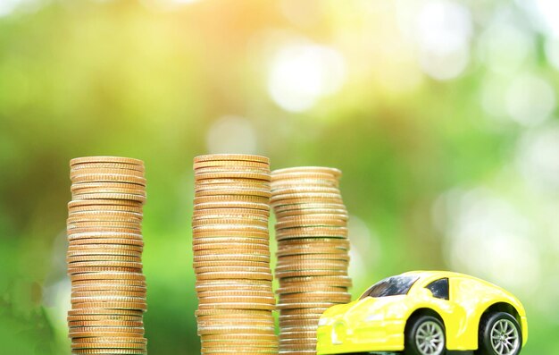 Photo car and coin natural blurred background concept of car insurance