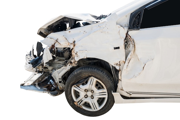 Car crash accident damaged isolated on white background