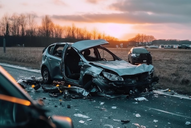 Foto incidente d'auto su strada ia generativa