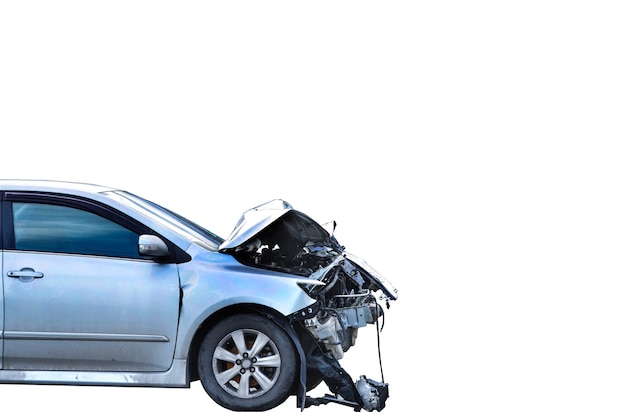 car crash accident on white background copy space