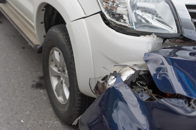 Car crash from car accident on the road in a city