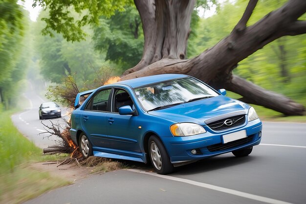 Photo car crash with tree motion blur in the background