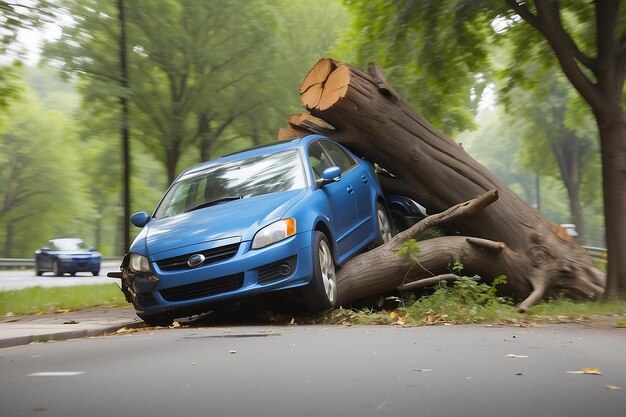 Foto incidente d'auto con la sfocatura del movimento dell'albero sullo sfondo