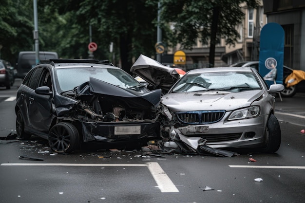 A car crashed into another car on a street