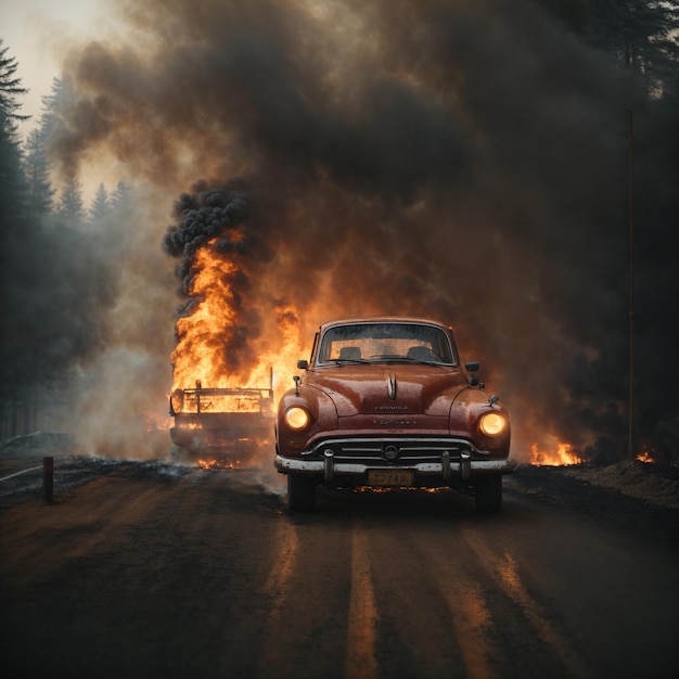 Car Crossing From Fire Image Background