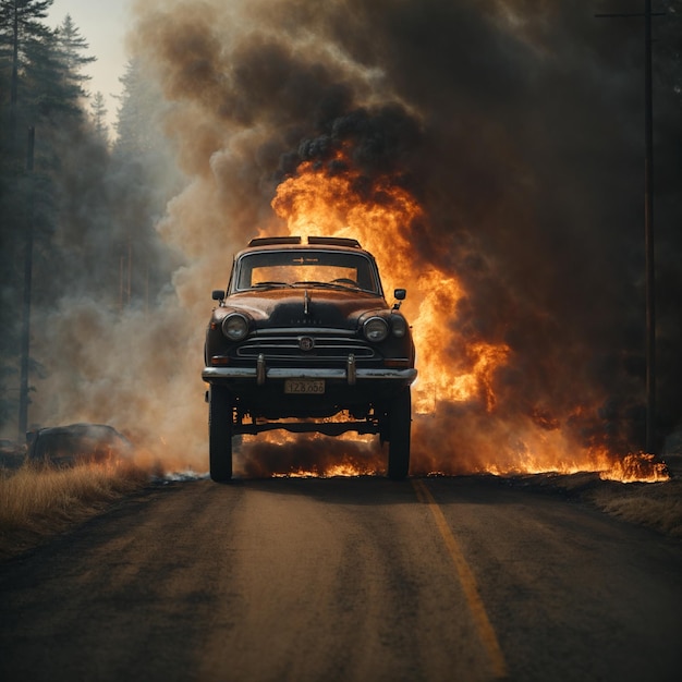 Car Crossing From Fire Image Background