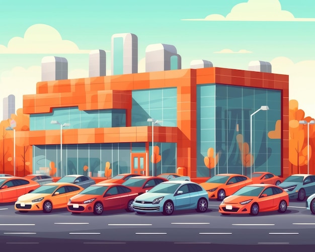 자동차 딜러 인벤토리는 판매용 자동차 재고를 생성했습니다. Illustration Generative AI
