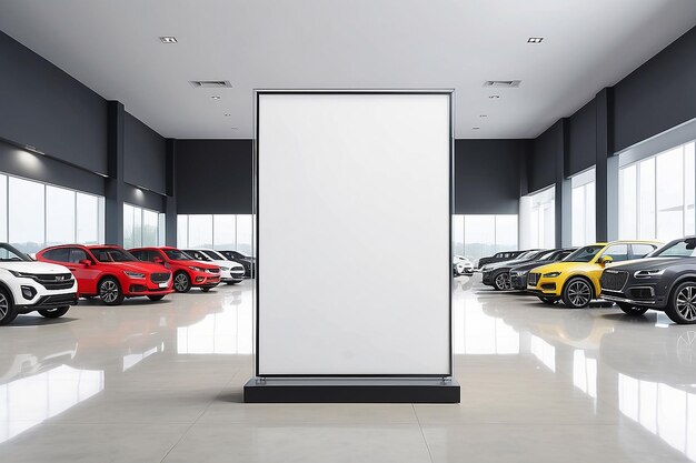 Photo car dealership signboard mockup with blank white empty space for placing your design