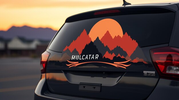 A car decal mockup featuring a custom logo and brand