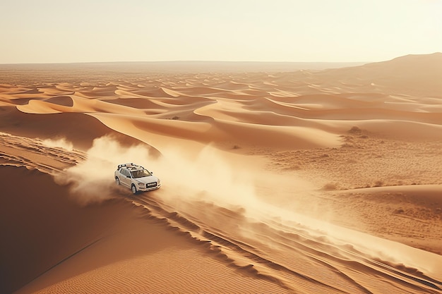 Car in the desert on a bright sunny day recreation and tourism