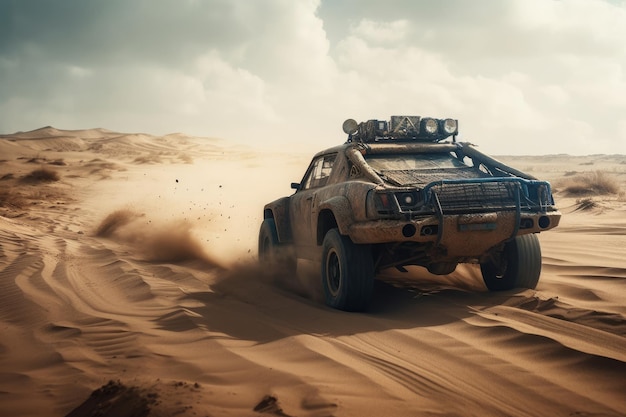 A car in the desert with the word mad max on the front