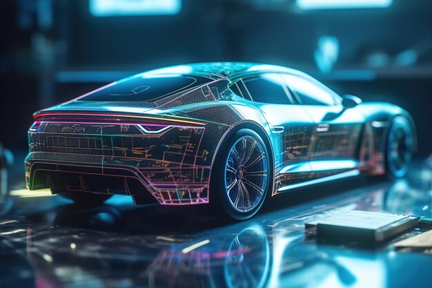 Car design using a holographic application in a digital tablet futuristic generative ai