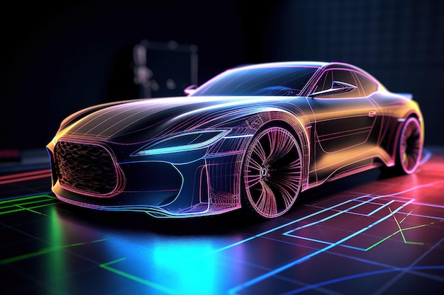 Car design using a holographic application in a digital tablet futuristic generative ai