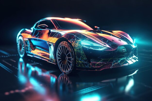 Car design using a holographic application in a digital tablet Futuristic Generative AI