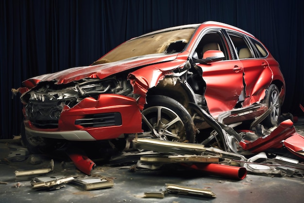 事故後に車が破壊された 路上での自動車事故 衝突後に車が損傷した 交通規則違反