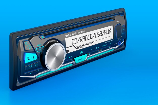 Автомобильный цифровой медиа-ресивер на синем фоне 3D рендеринг
