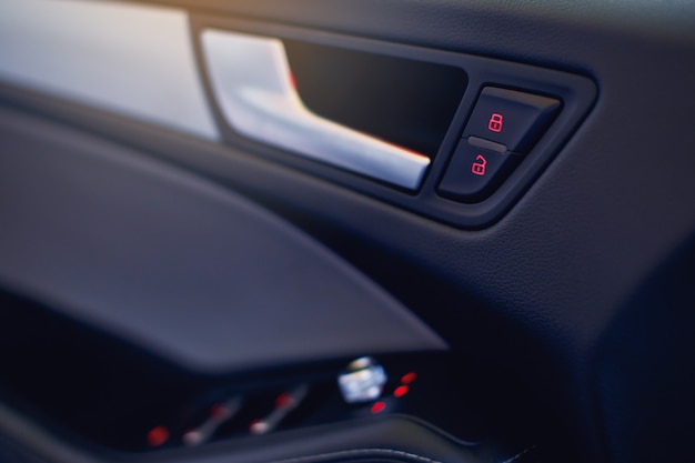 Car door handles and electric detail central locking close up