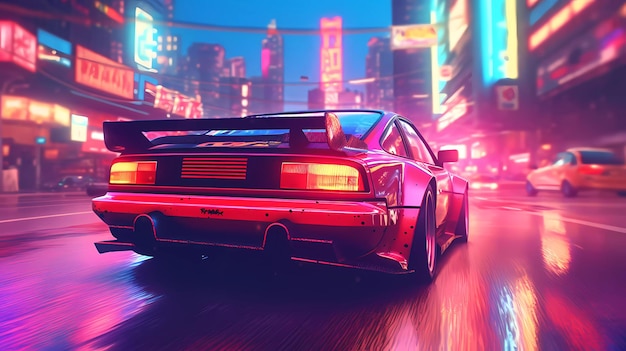 Car drifting action scene in the city at night concept art speed race