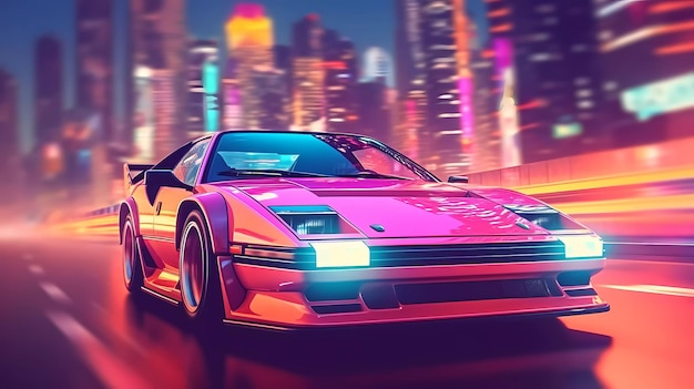 Car drifting action scene in the city at night concept art speed race