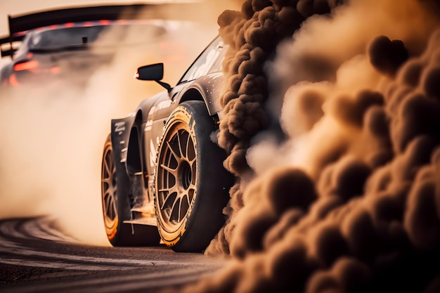 Car drifting image diffusion race drift car with lots of smoke from burning  tires on speed track Stock Illustration