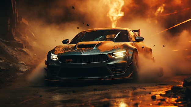 Car drifting image diffusion race drift car with lots of smoke from burning  tires on speed track Stock Illustration