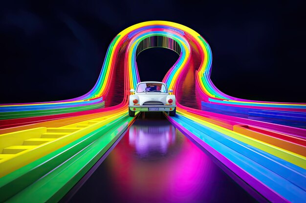 A car driving on a rainbow road AI generative