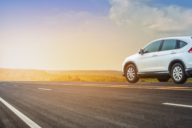 Car driving on road,car on highway road sky background