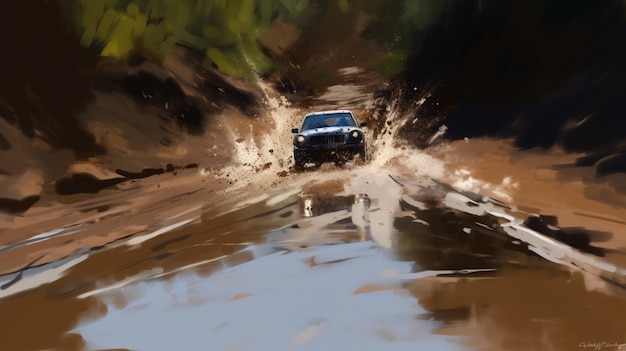 泥と泥を駆け抜ける車