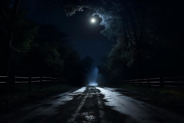 背景に月が映っている夜に街を走る車