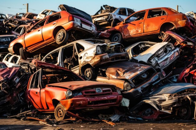 Photo car dump with a lot of broken used cars professional photography