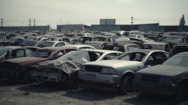 Photo car dump with old rusting vehicles forming graveyard of abandoned cars passage of time