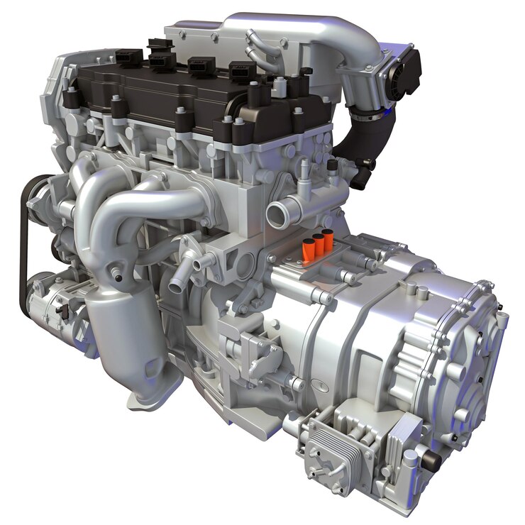 Photo car engine 3d rendering on white background