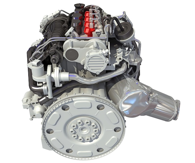 Photo car engine 3d rendering on white background