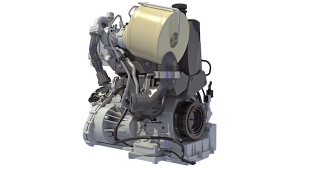 Photo car engine 3d rendering on white background