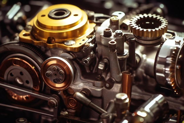 自動車のエンジンシリンダーヘッドの背景 抽象的な自動車修理芸術