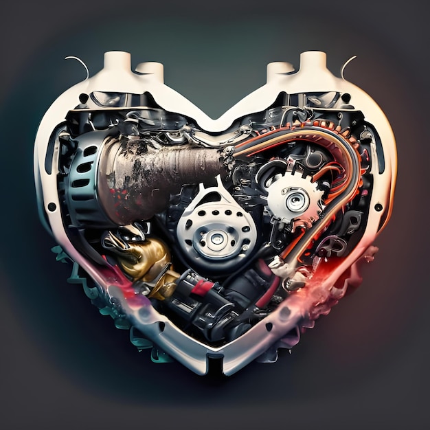 Photo car engine in heart shape designed with dark background 0