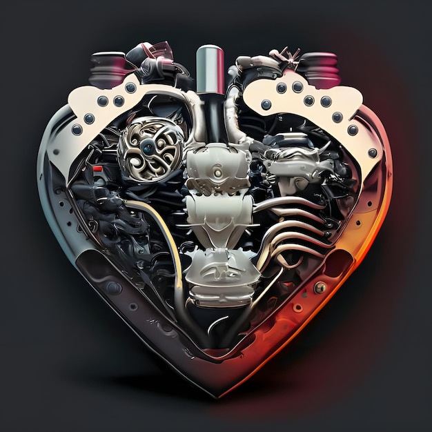 Photo car engine heart shape designed with dark background 4
