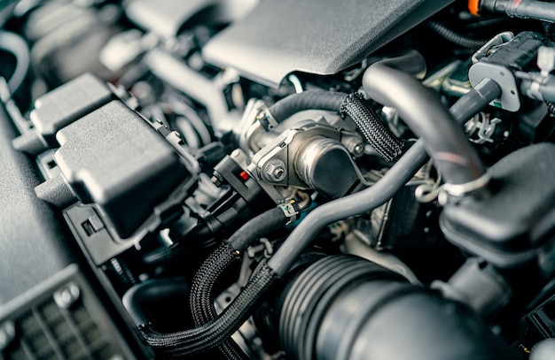 Car engine under maintenance