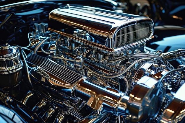 Photo car engine with chrome parts