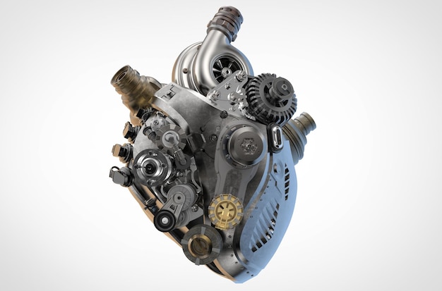 Car engine with heart shape designed in white background as design elements