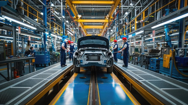 Car factory assembly line Land vehicle production on conveyor belt AIG41