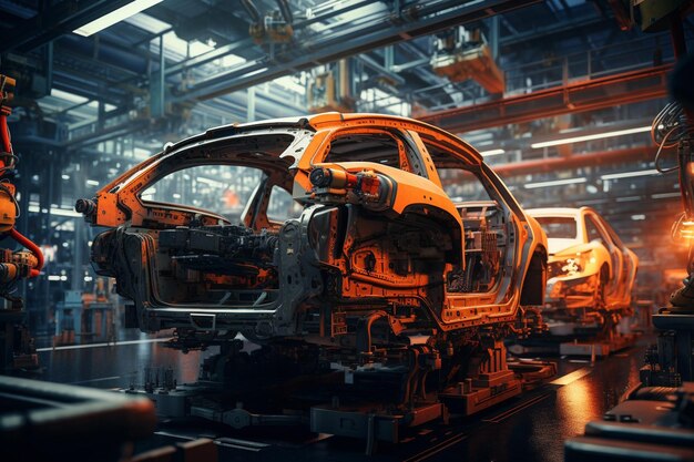 Foto fabbrica di automobili in cui vengono fabbricati e assemblati veicoli