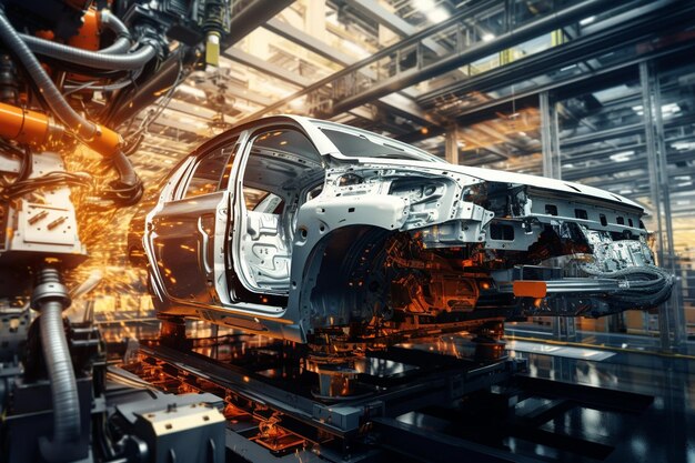 Car factory where vehicles are manufactured and assembled