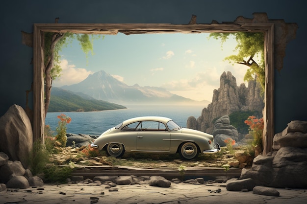 Фото Автомобиль в кадре на живописном фоне