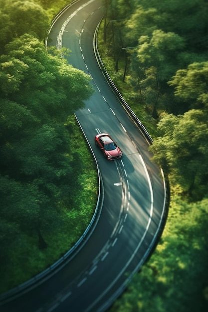 AIが生成した美しい道路を上空から見た車