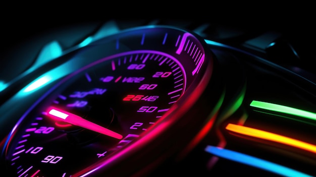 Photo car gauge speed rpm with neon effect