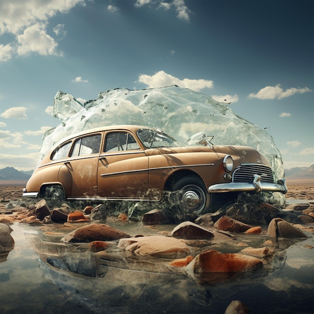 car in Glass Photo Manipulation AI Generative