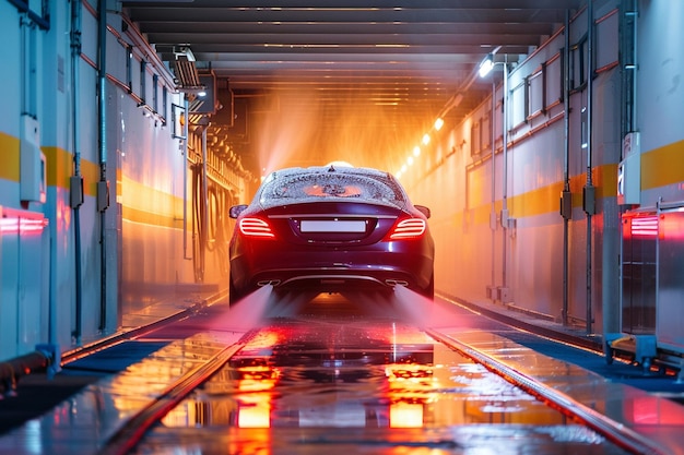 Car going through an automated car wash machine