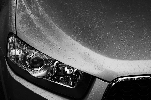 Car headlight in raining day - light and shadow